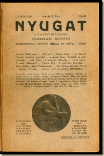 A NYUGAT LEGELSŐ SZÁMÁNAK CÍMLAPJA BABITS MIHÁLY KÖNYVTÁRÁBÓL I. évfolyam, 1. kötet (1–15. szám), 1908. – Országos Széchényi Könyvtár / Kézirattár  