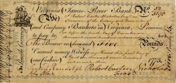 Virginian banknote from 1755