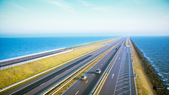 The 32km long Afsluitdijk causeway between Den Oever and Zurich, Holland. Part of personal project The Netherlands.