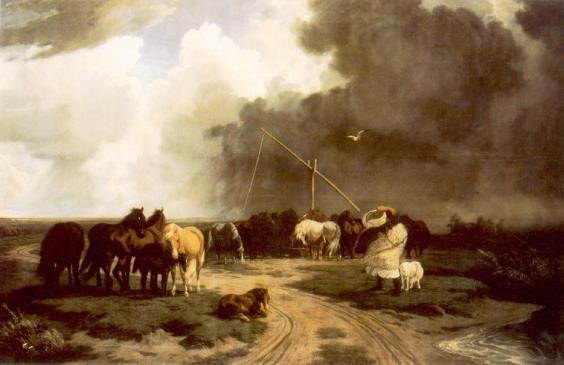 Lotz Károly: Ménes a zivatarban, 1862 | Olaj, vászon, 126,5 x 191,5 cm, Magyar Nemzeti Galéria, Budapest