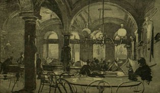 Metszet a Pilvax kávéházi életéről. Forrás: Wikimedia Commons Pilvax cafe in 1848