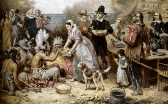 The first Thanksgiving in a painting by Jean Louis Gerome Ferris