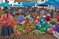 Quechua Women Sell Produce at the Pisac Market in the Sacred Valley, Peru