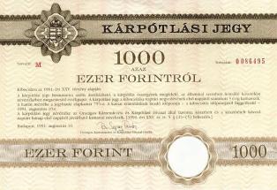 Kárpótlási jegy a magyarországi rendszerváltás után Compensation ticket after the change of regime in Hungary
