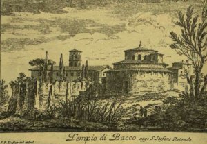 Magyar emlékek Rómában S. Stefano temploma és a pálos kolostor romjai Régi metszet után  Tempio di Bacco oggi S. Stefano Rotondo